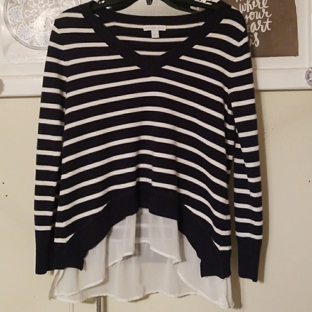 🍒 NY&Co blue and cream striped high low sweater
